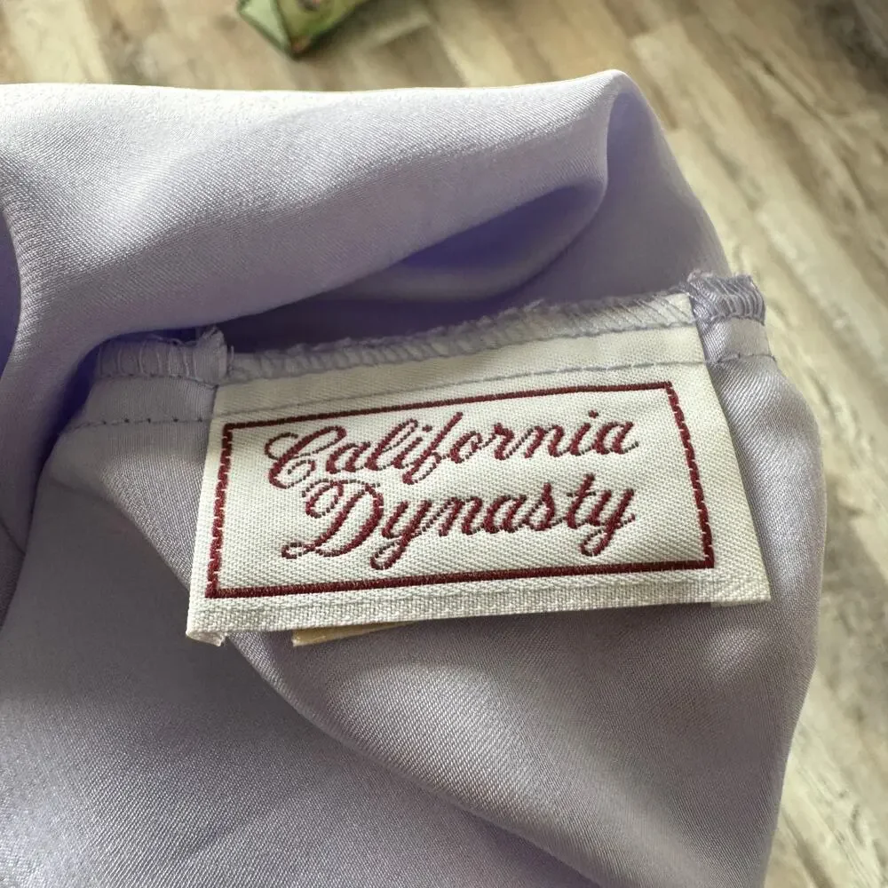 Vintage 90S California Dynasty Lilac Satin Robe Slip Peignoir Set Brisal USA M/S
